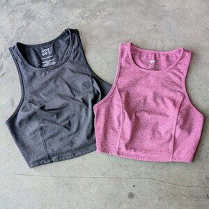 JoyLab Black and Purple Crop Top Tank Long Line Bra Bundle medium